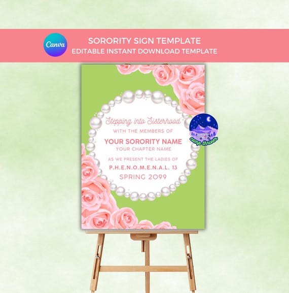 Sorority Welcome Sign: Pink & Green Entrance Poster (Digital Download)