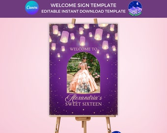 Lantern Sweet Sixteen Welcome Sign: Princess Rapunzel Quinceanera Decoration (Digital Download)