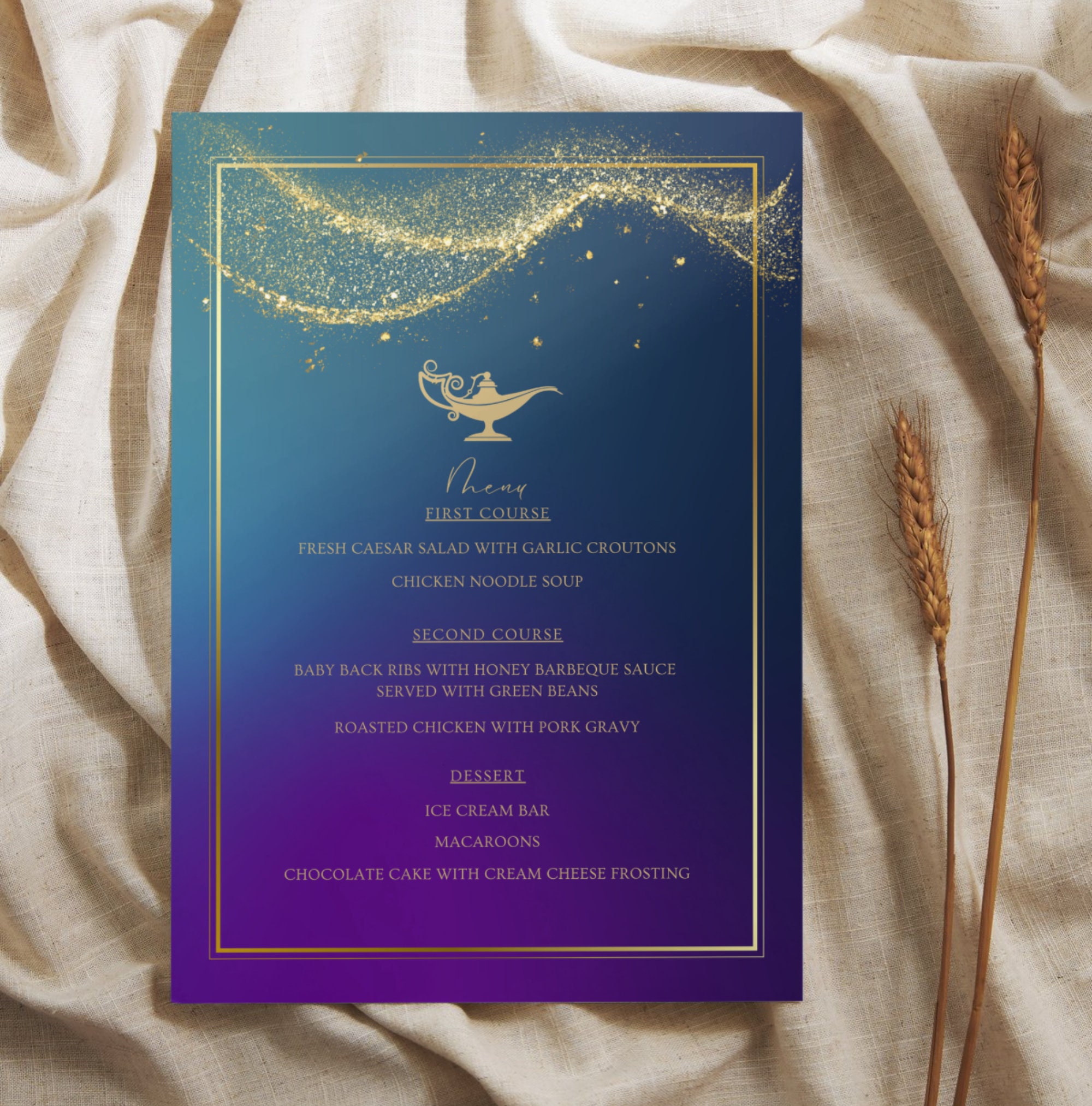 Aladdin Menu Template: Arabian Nights, Princess Wedding (digital ...