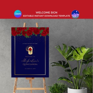 Beauty and the Beast Welcome Sign, Fairytale Wedding, Princess Wedding Template, Princess Quinceanera Sign, Princess Sweet Sixteen, Banner