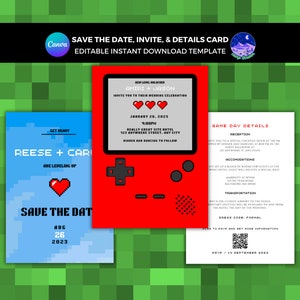 Video Game Wedding Invitation, Gamer Wedding Invitation, Nerdy Wedding Invitation, Retro Video Game Invite, Geek Wedding Invitation Template