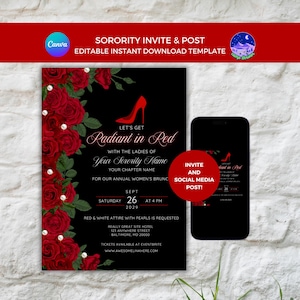 Sorority Invite Template: Pearl Rose Social Media Post, Flyer (Digital Download)