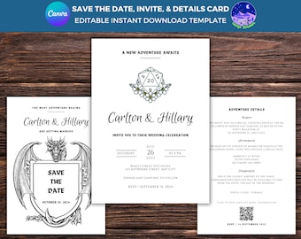 D&D Wedding Invitation, Nerdy Wedding Invitation, Video Game Invitation, Gamer Wedding Invitation, Geek Wedding Invitation Template, DND