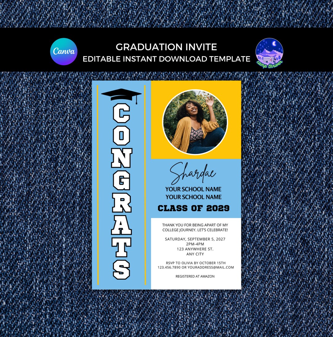 HBCU Graduation Invitation, Custom HBCU Invite, Blue and Yellow