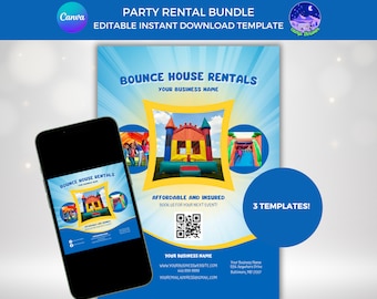 Plantilla de folleto para alquiler de castillos hinchables: Paquete de alquiler para fiestas (descarga digital)