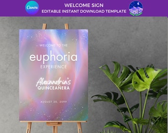 Euphoria Welcome Sign, Rave Birthday Sign, Glow Party Invite, Iridescent Invitation, Disco Welcome Sign, Adult Unicorn, Euphoria Decorations
