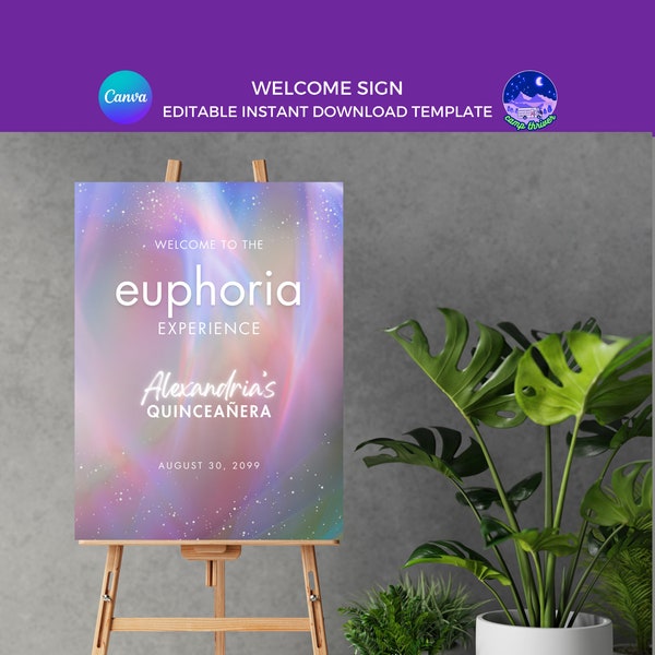 Euphoria Welcome Sign, Rave Birthday Sign, Glow Party Invite, Iridescent Invitation, Disco Welcome Sign, Adult Unicorn, Euphoria Decorations