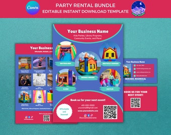 Plantilla de volante de alquiler para fiestas: Castillo inflable, folleto para eventos (descarga digital)