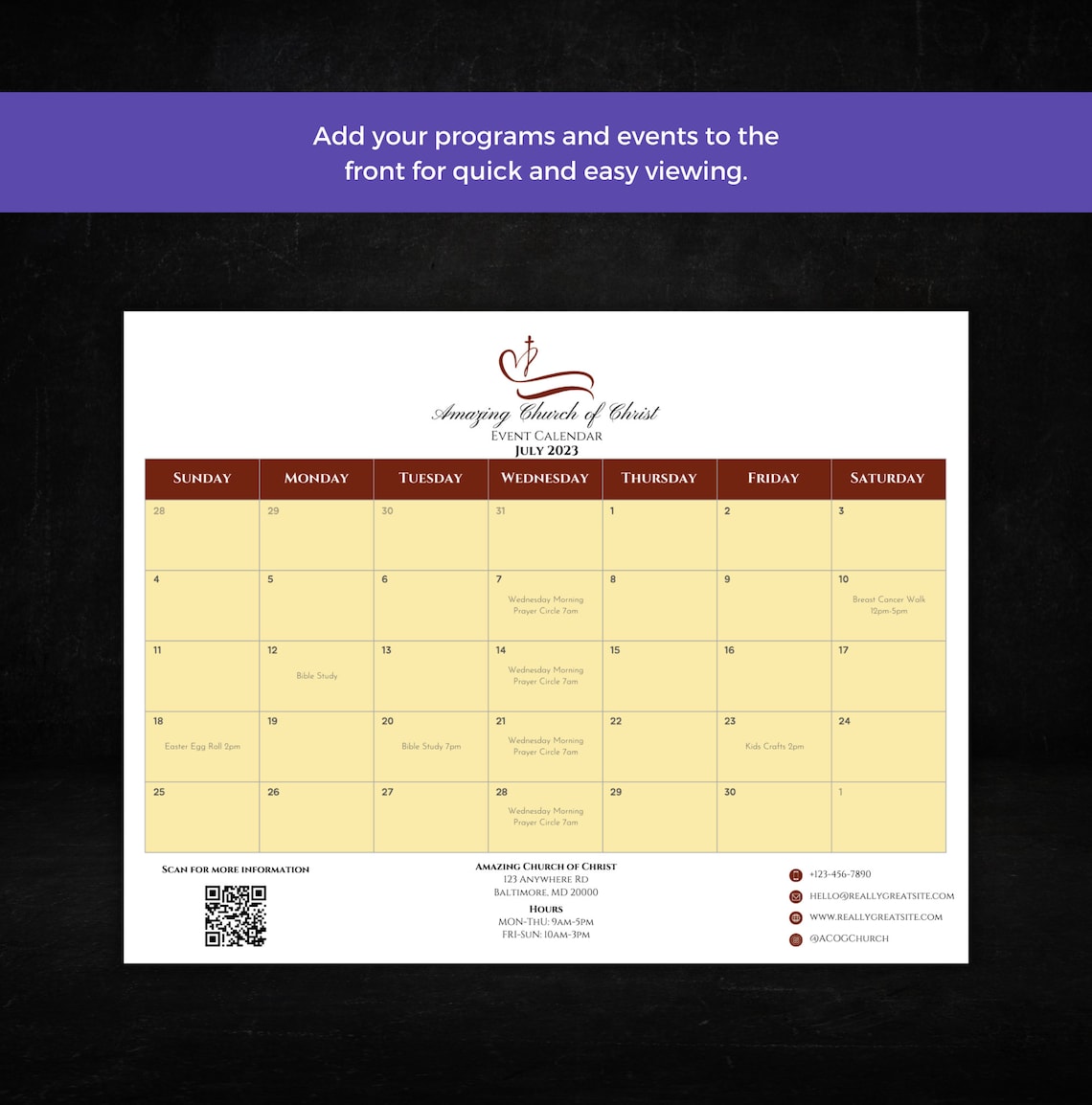 Editable Program Calendar Template: Church, Non-profit, Event (digital ...