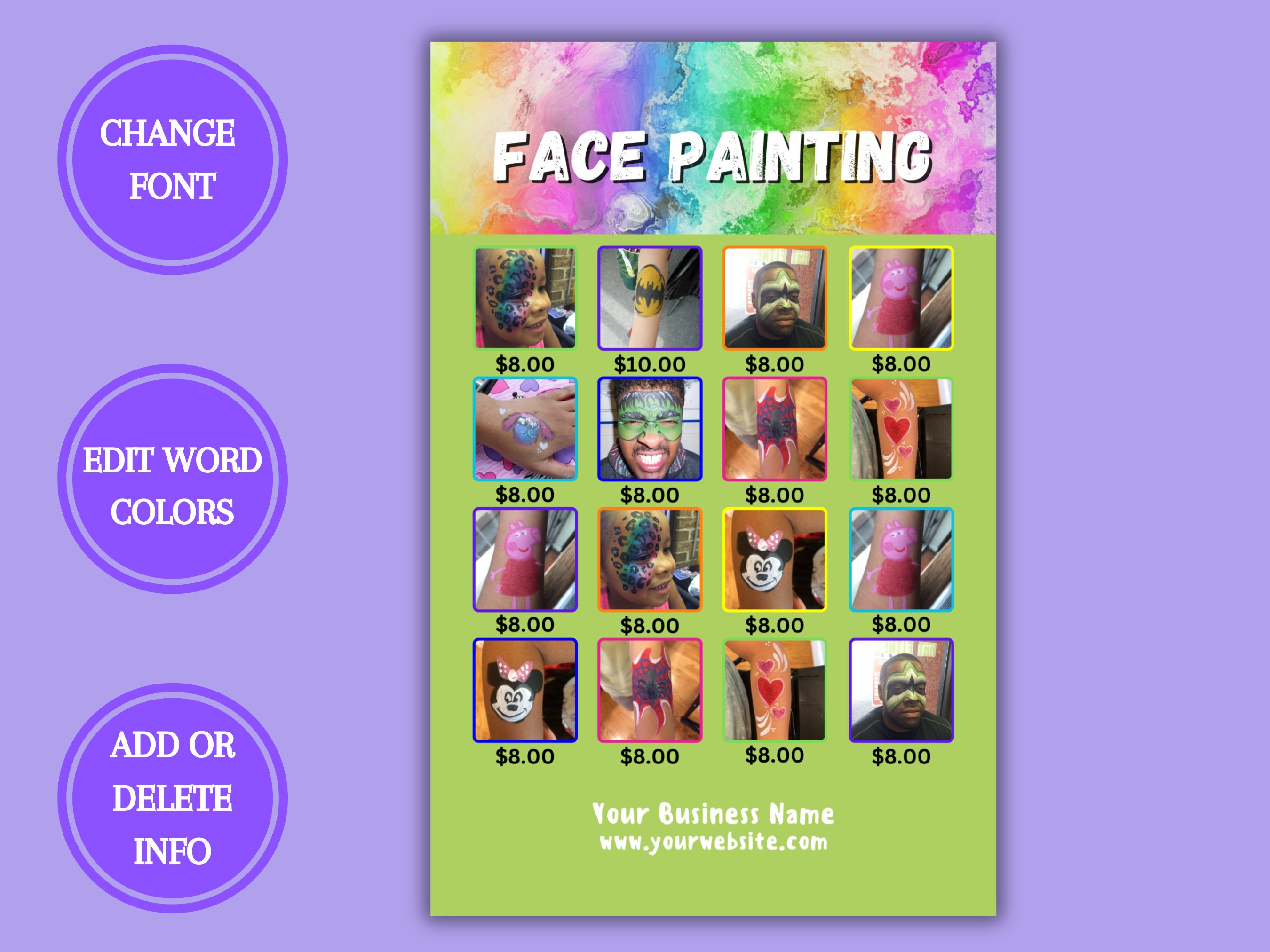Face Painting Sign Face Painting Sign Template Face Painter Etsy