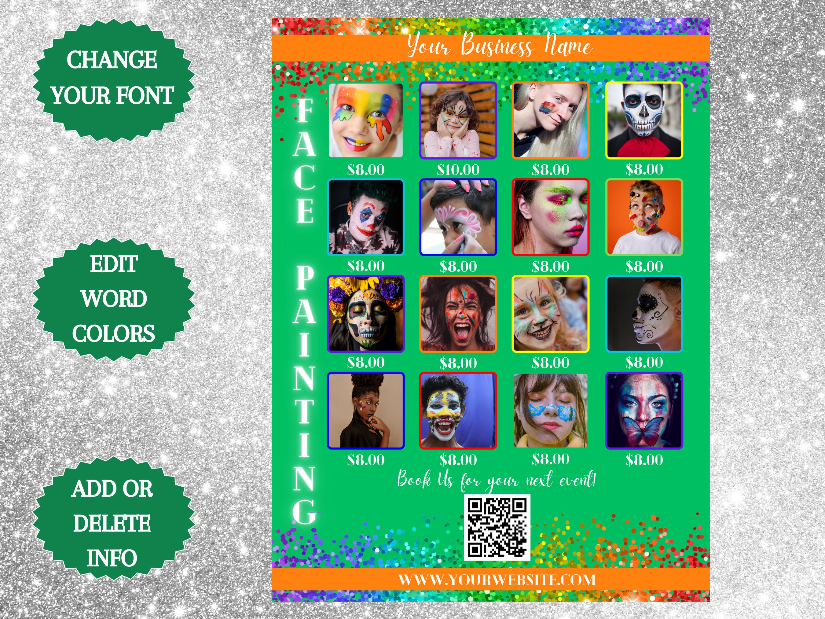 Face Painting Sign, Face Painting Sign Template, Face Painter Price