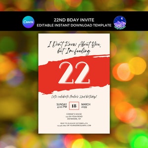 22. Geburtstagseinladung, I'm Feeling 22 Invite, Digitale Geburtstagseinladung, Konzerteinladung, Swift-Geburtstagseinladung, Lyric Bday Invite