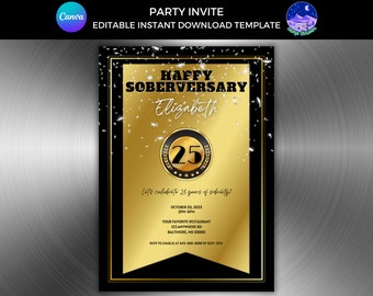 Soberversary Invitation, Sober Party Invite, One Year Sober Invite, Sober Celebration Invite, Sobriety Invite Template, Sober Anniversary