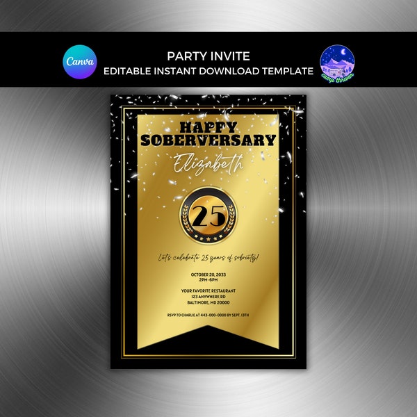 Soberversary Invitation, Sober Party Invite, One Year Sober Invite, Sober Celebration Invite, Sobriety Invite Template, Sober Anniversary