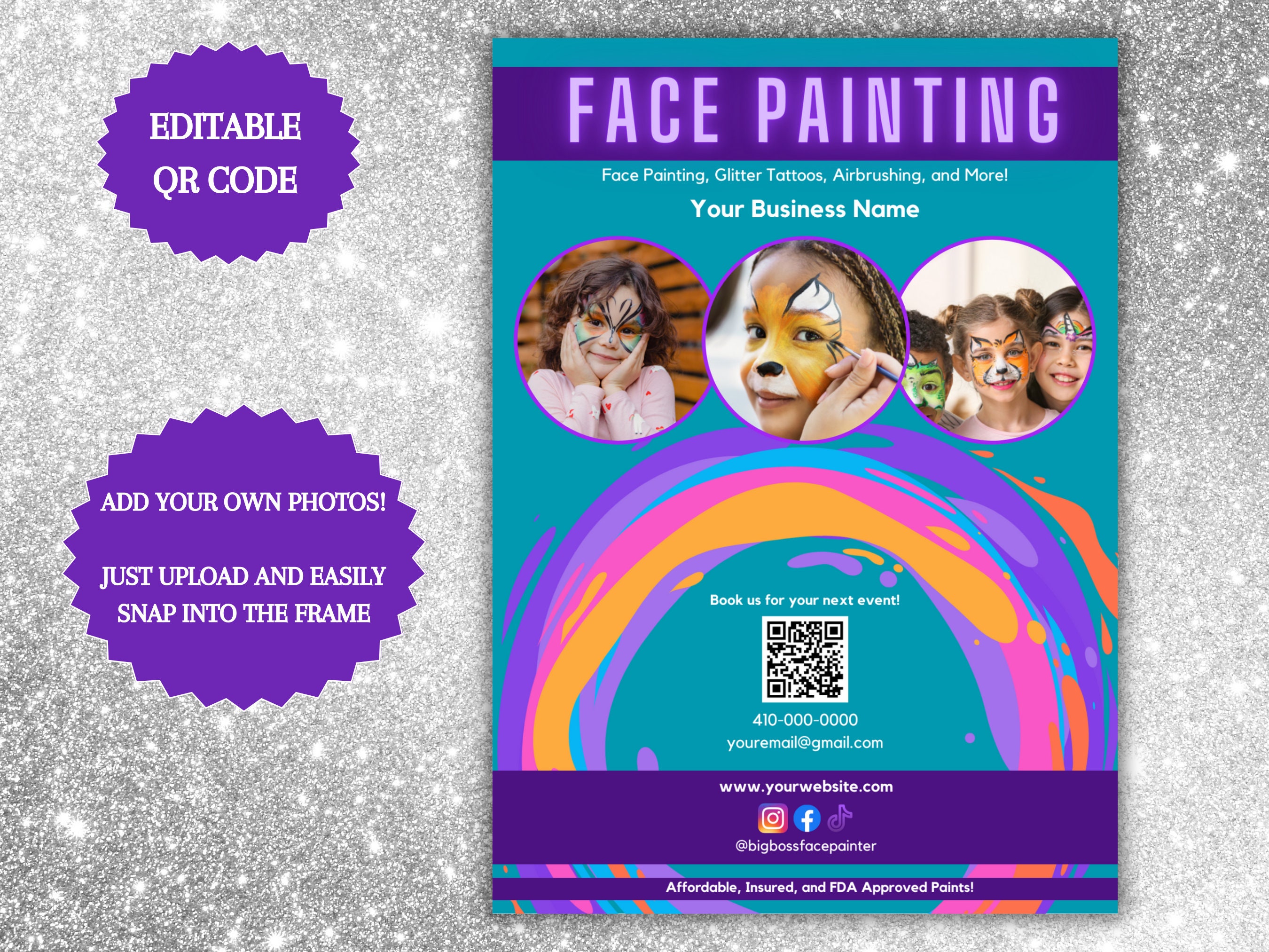 Face Painting Flyer, Face Painting Sign, Face Paint Flyer Template