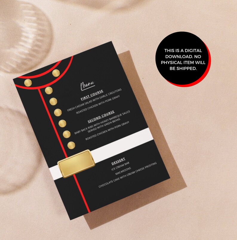 Menu First Course Layout Military Menu Template: Editable Party Program Decor (printable Digital ...