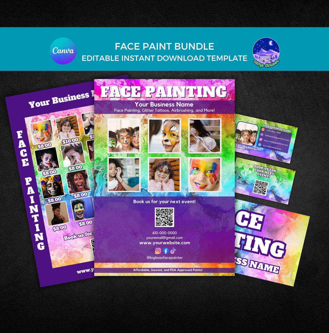 Face Painting Sign, Face Painting Sign Template, Face Painter Price