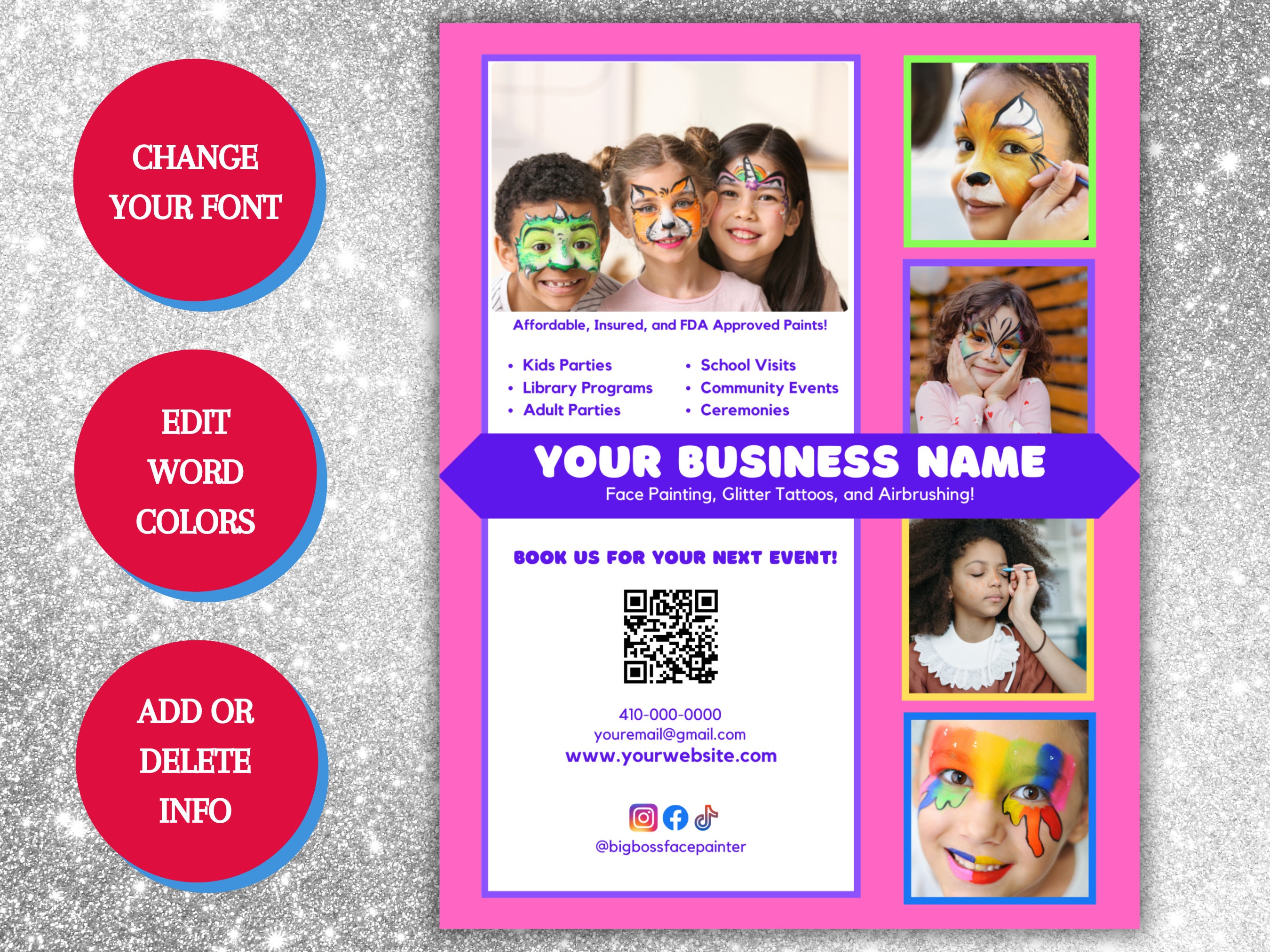 Face Painting Flyer, Face Painting Sign, Face Paint Flyer Template