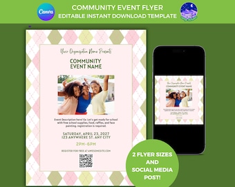 Sorority Event Flyer: Rosa und grüne Alpha-Einladung (anpassbare Vorlage)