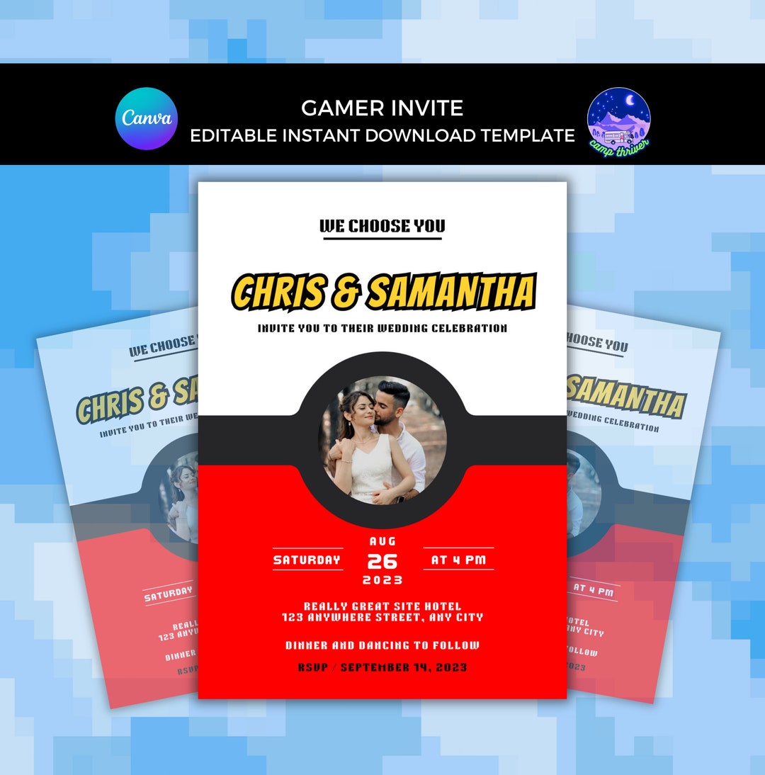 Video Game Wedding Invitation, Nerdy Wedding Invite, Pokemon Wedding