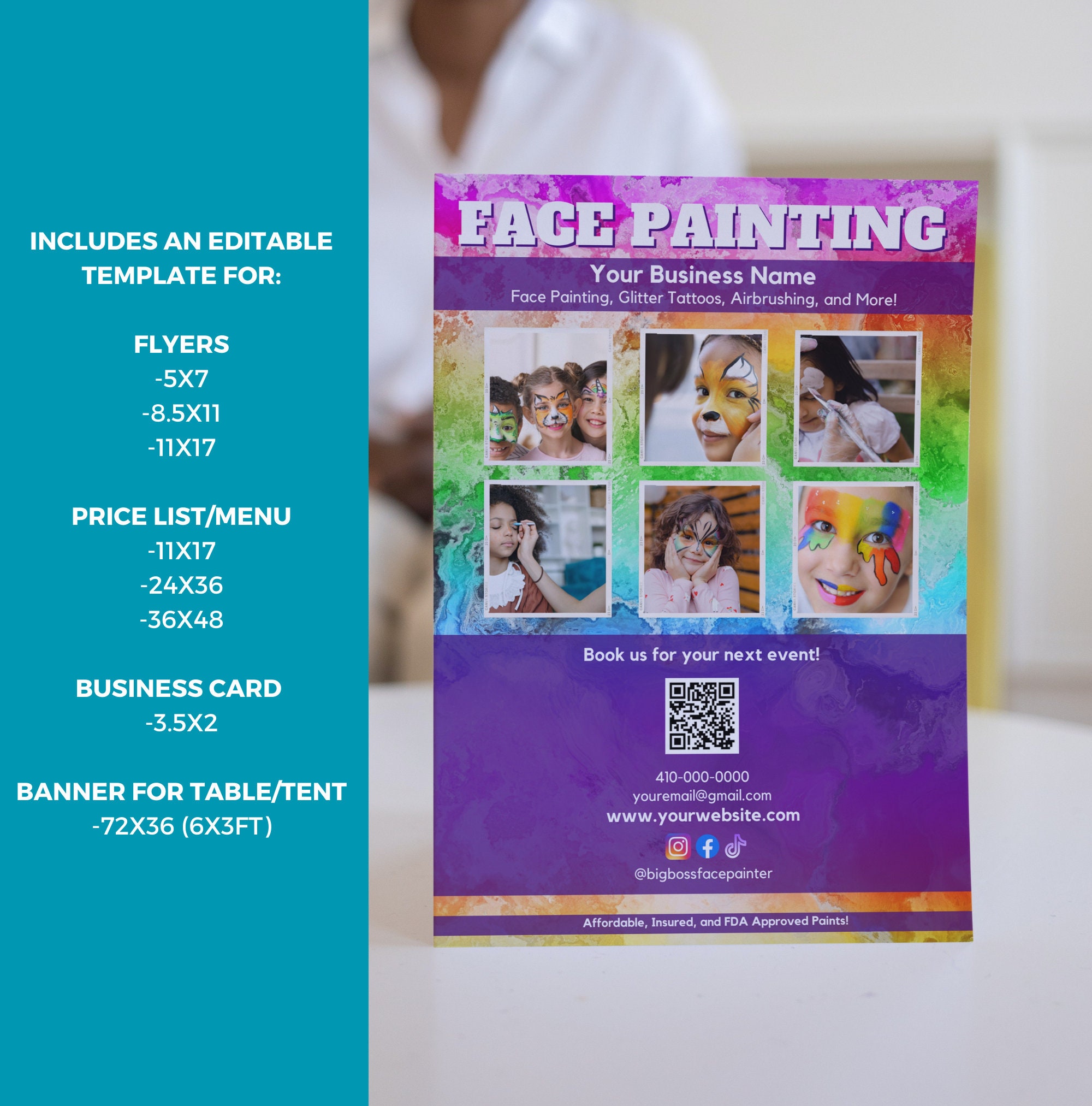 Face Painting Sign, Face Painting Sign Template, Face Painter Price