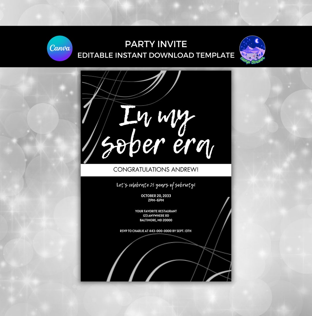 Sobriety Anniversary Party Invitation Template (digital Download) - Etsy