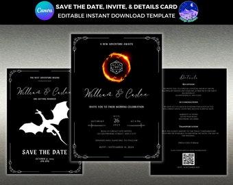 Dungeon Dragon Hochzeitseinladung: DND Nerdy, Geeky Invite (Digitaler Download Vorlage)
