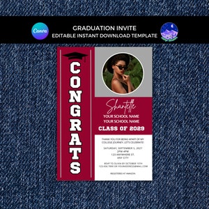 North Carolina Graduation Invite, HBCU Invite, Graduation Invite Template, Maroon and Gray Graduation Invite, Maroon Grad, Trunk Party