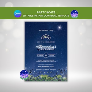 Frog Princess Quinceanera Invitation: Fairytale Sweet Sixteen, Firefly Night Stars (Digital Download)
