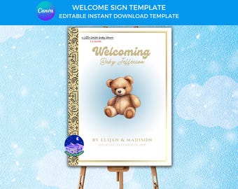 Goldenes Buch Babyparty Willkommensschild Vorlage: Storybook-Library-Theme (Digitaler Download)