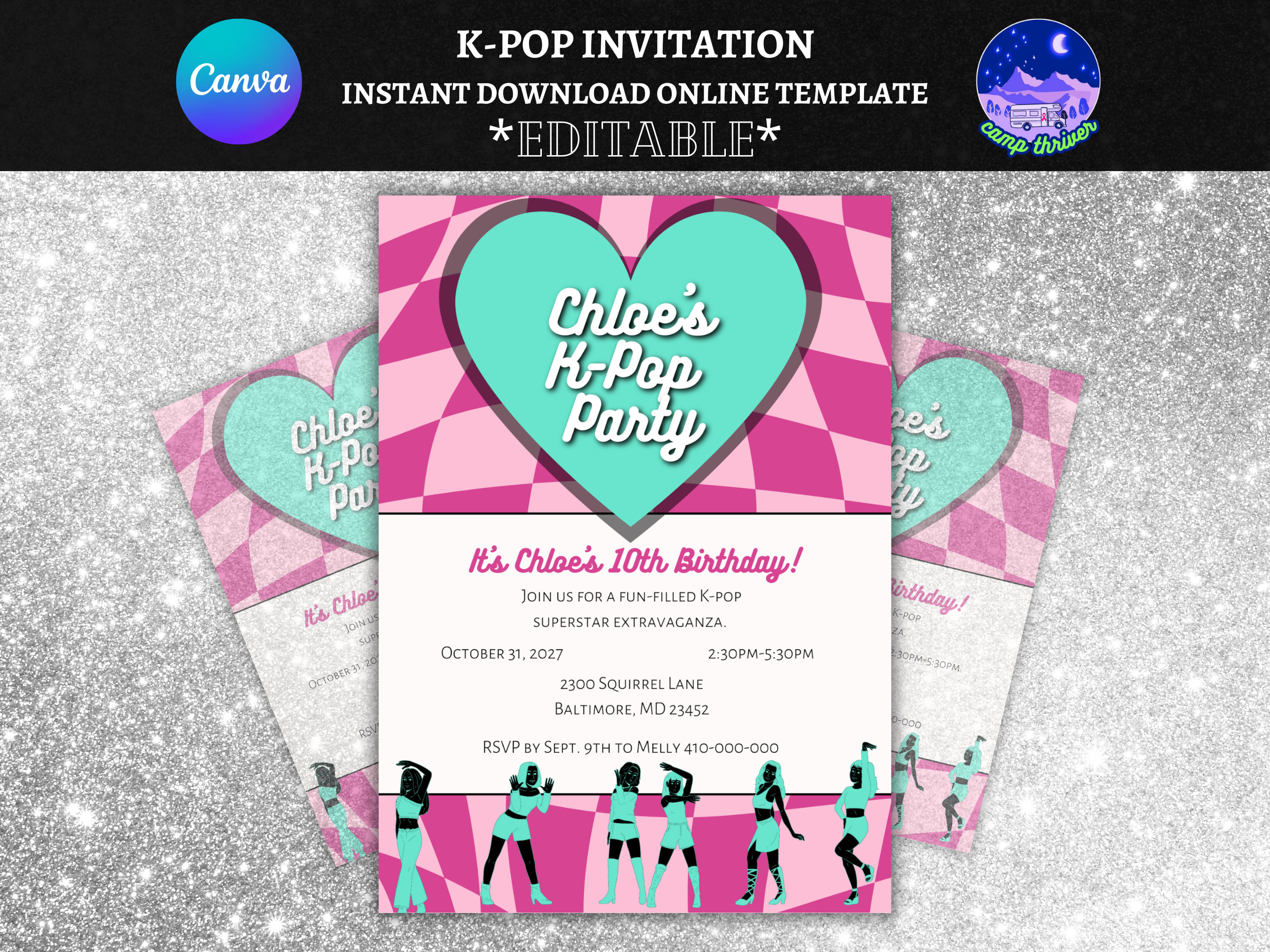 Kpop Invitation, K Pop Invite, Kpop Birthday Party Invitation, Kpop