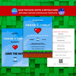 Video Game Wedding Invitation, Gamer Wedding Invitation, Nerdy Wedding Invitation, Retro Video Game Invite, Gaming Wedding Template, Canva