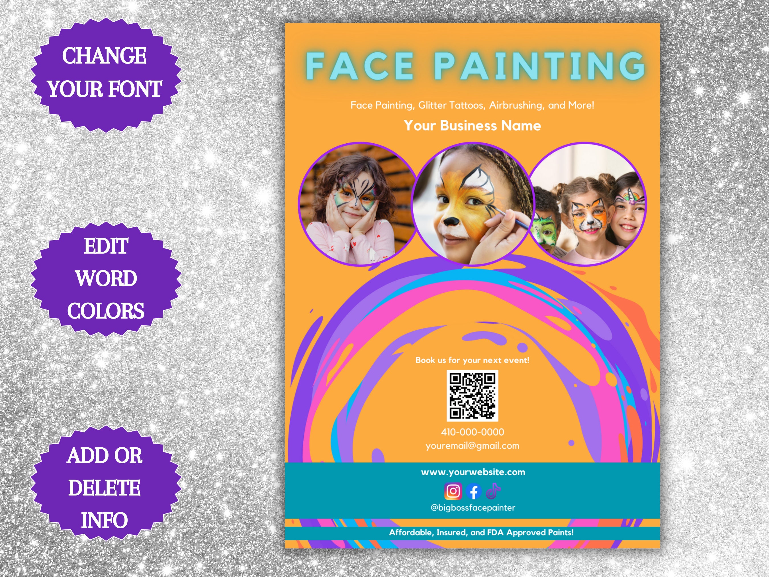 Face Painting Flyer, Face Painting Sign, Face Paint Flyer Template