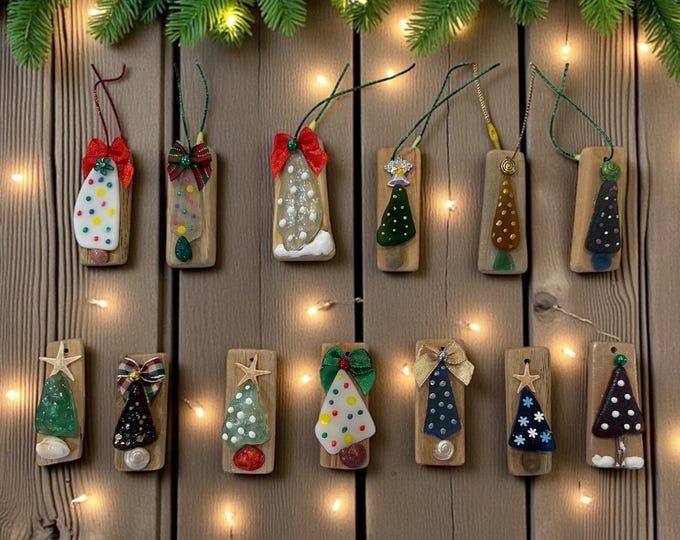 Sea Glass & Driftwood Ornaments, Coastal Christmas Decor, Handmade Nautical Ornaments, Beach House Christmas Tree