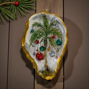 Palm Tree Oyster Shell Coastal Decor, Handmade Beach House Art Accent, Ocean Inspired Home Decor Gift for Beach Lovers