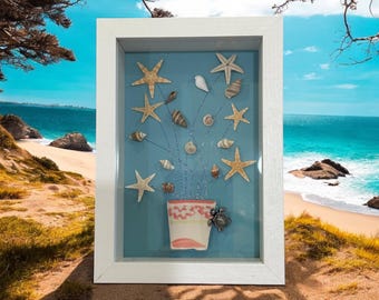 Coastal Beach Wall Art with Starfish and Seashells - Quirky Decoration for Any Room! Ideal for Nautical Themed Spaces. Gift for Beach Lovers
