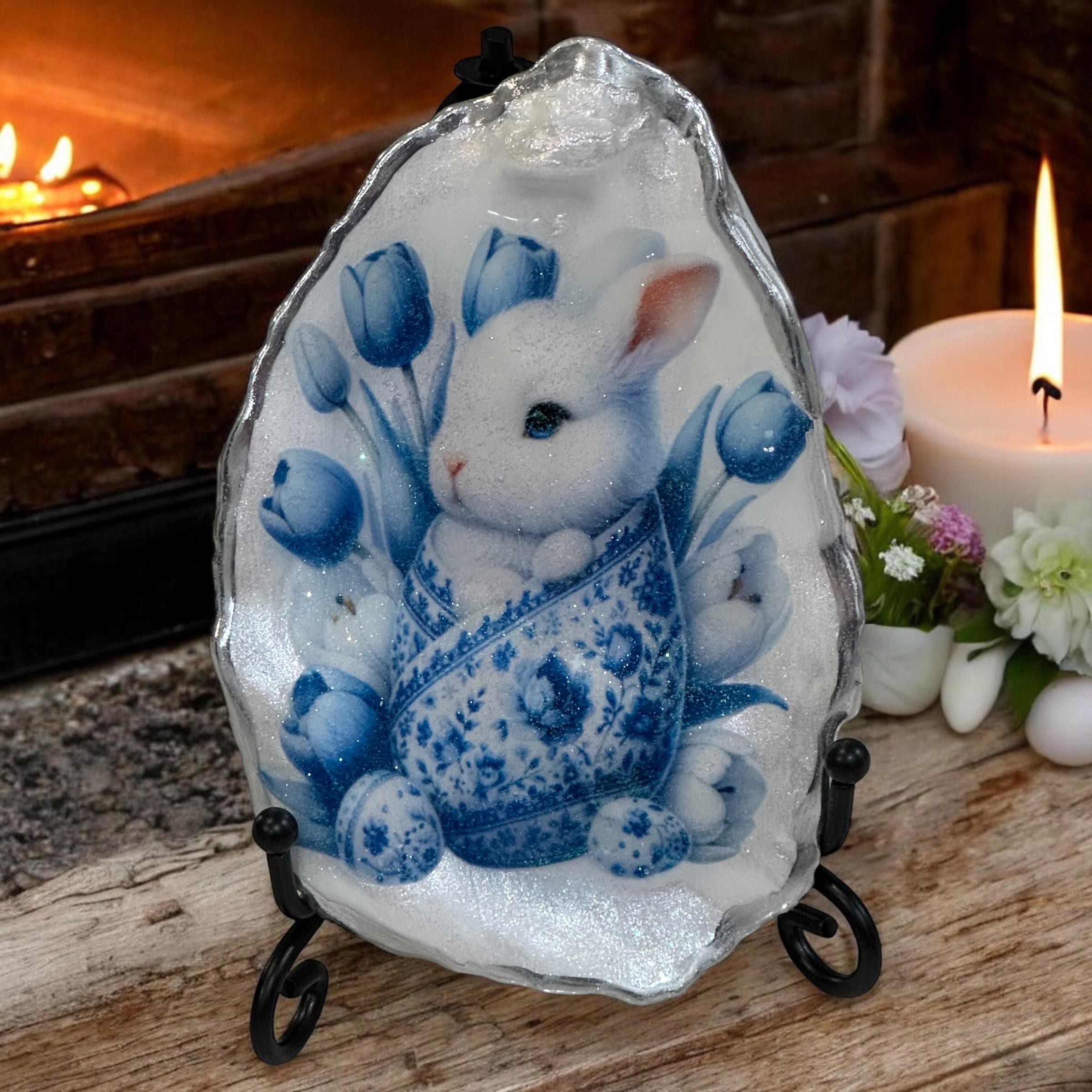 Chinoiserie Easter Bunny Oyster Shell. Spring Cottage Easter Decoration ...