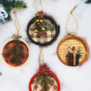 Vintage-Inspired Embroidery Hoop Ornaments, Set of 4.