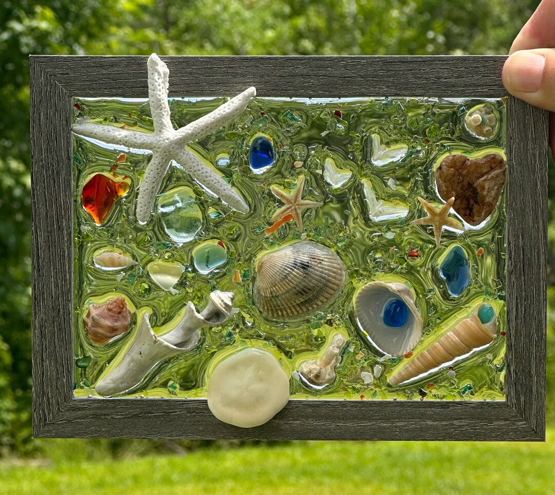 Handmade Sea Glass Resin Art, Coastal Wall Decor for Beach House, Ocean ...