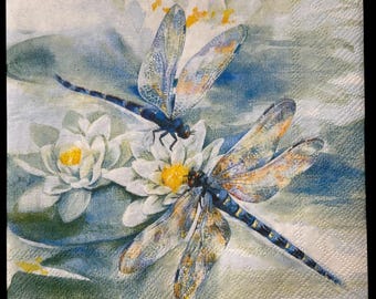 Mix & Match Botanical Cocktail Napkins for Decoupage and Craft Projects. Dragonfly, Poppies, Ferns