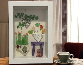 Sea Glass Plant Arrangement. 5x7 Nautical Chic Wall Art Ready to Hang.  Perfect Gift for Plant Lovers & Home Decor
