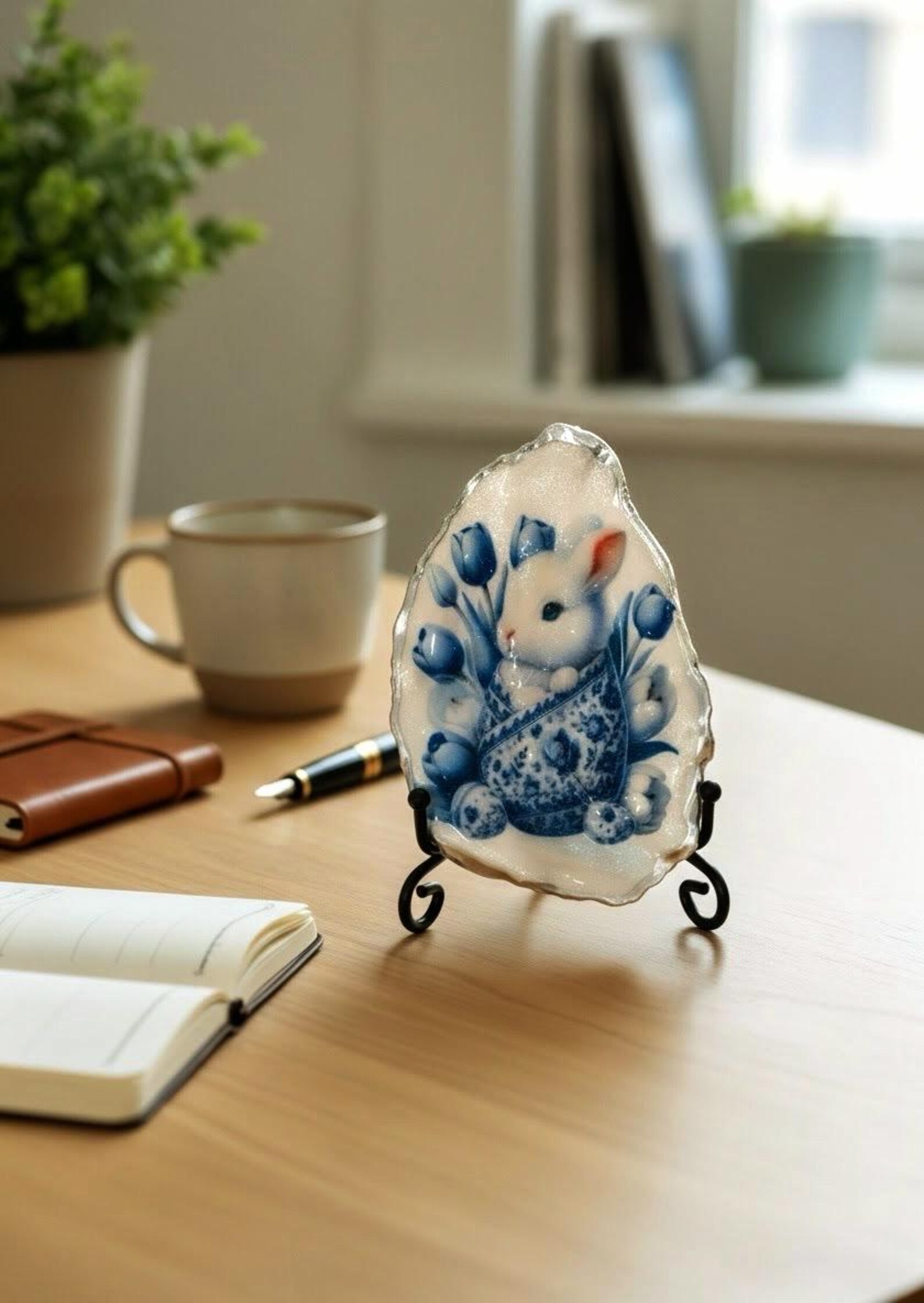 Chinoiserie Easter Bunny Oyster Shell. Spring Cottage Easter Decoration ...