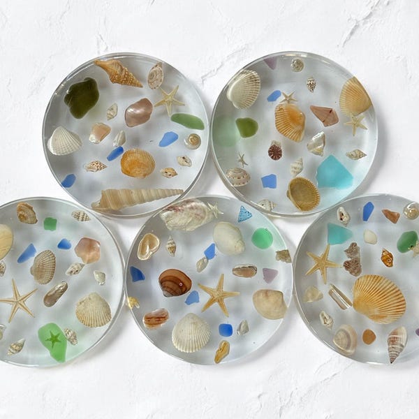 Shell Glass Coaster Sea Glass Coasters - Etsy