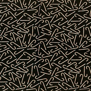 May include: A black background with a repeating pattern of red and white candy canes.