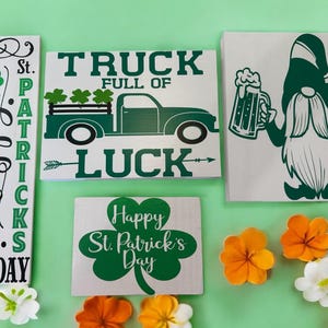 Get Your Irish On! St. Patrick&#39;s Day Sign, Luck of the Irish Home Decor, Handcrafted Farmhouse Leprechaun Truck with Clovers