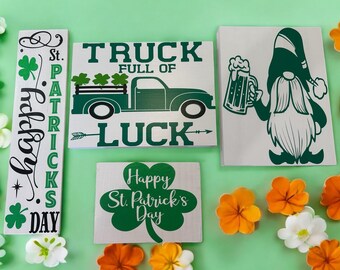 Get Your Irish On! St. Patrick's Day Sign, Luck of the Irish Home Decor, Handcrafted Farmhouse Leprechaun Truck with Clovers
