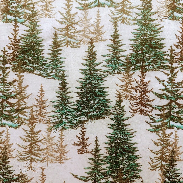 Christmas fabric Snowy trees, Fabric by the yard, Christmas crafts