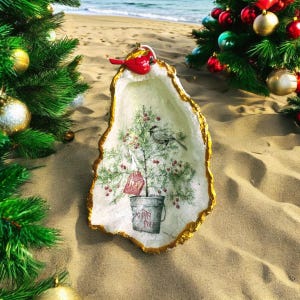 Oyster Shell Christmas Ornament, Handmade Coastal Decor, Nautical Sea-Inspired Gift, Shell Tree Ornament, Beach Lover Gift Beach House Decor