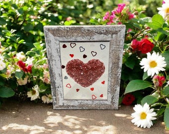 Handmade Heart Wall Hanging - Crushed Glass Resin Art with Confetti & Diamond Dust Decor for Unique Home Wall Art