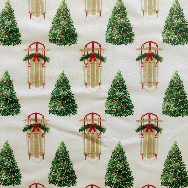 Christmas Flannel Fabric For Festive Sewing Projects, Christmas Trees and Sleds, Fabric for Handmade Gifts, Seasonal Quilting and Sewing.